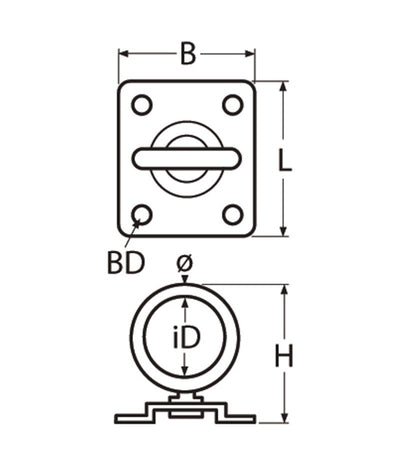 Marinetech Warteloog 8mm met rechthoekige grondplaat 40x50 mm