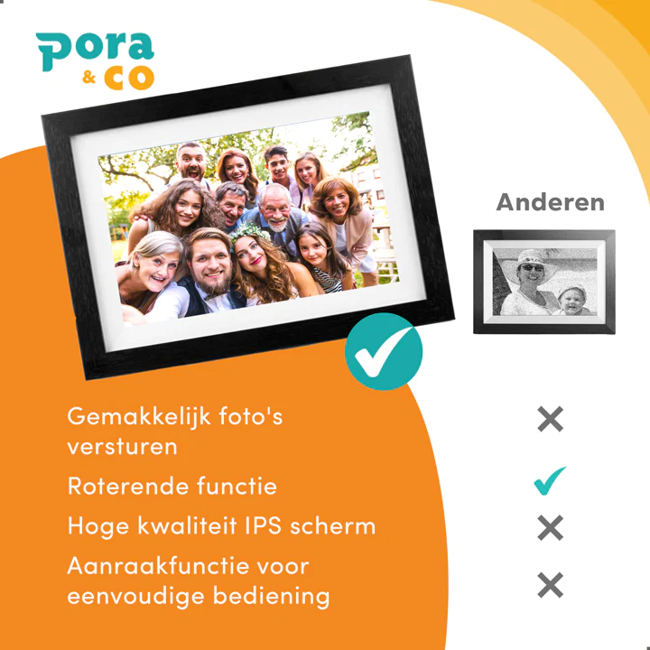 Pora & Co Digitale fotolijst 10 inch met WiFi en Frameo App zwart