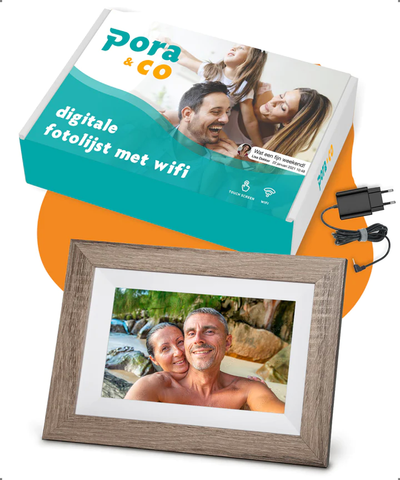 Pora & Co Digitale fotolijst 8 inch met Wifi en Frameo app donkerbruin