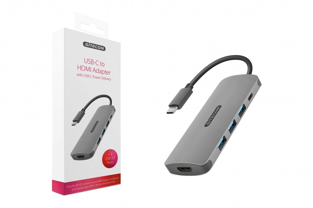 Sitecom CN-380 USB-C to HDMI Adapter-with USB-C Power Delivery + 3 USB 3.0 port