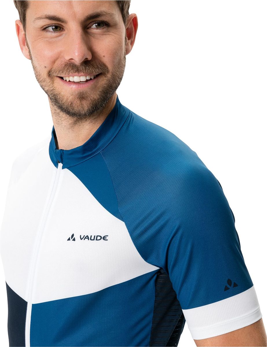 Vaude Posta FZ Tricot fietsshirt korte mouwen blauw met wit heren